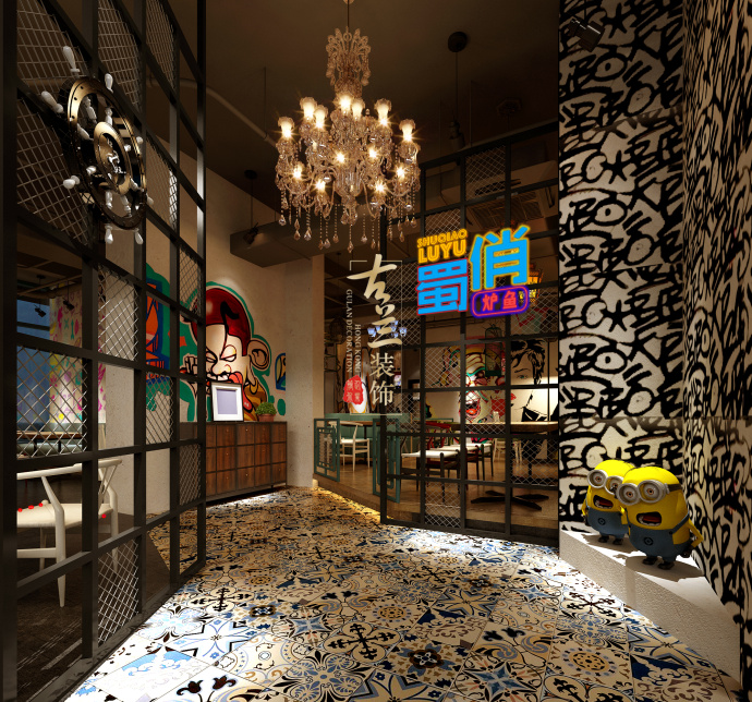 原創作品:眉山蜀俏烤魚吧裝修設計-成都烤魚吧裝修設計,成都燒烤店裝修設計,眉山烤魚吧裝修設計